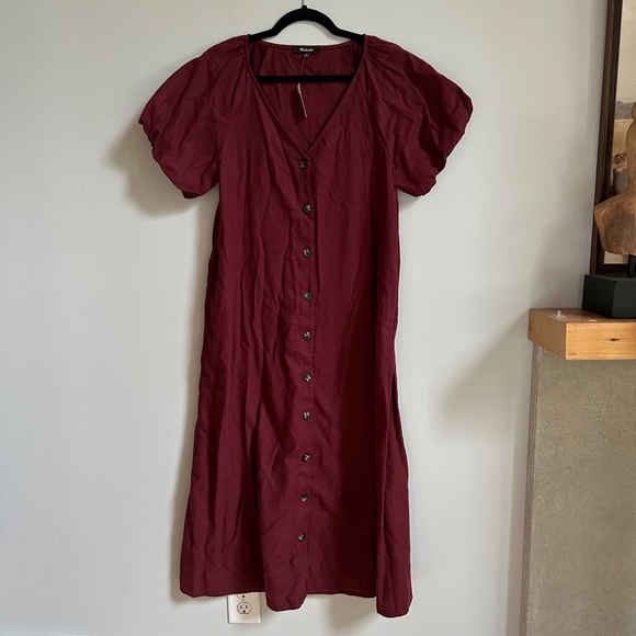 NWT Madewell Responsible Bubble Sleeve Button Front Midi Dress - Picture 3 of 9
